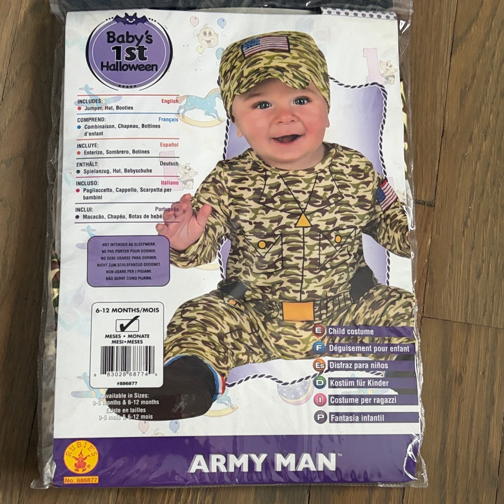 Rubie's Baby's 1st Halloween Army Man Costume - Green Camo Black Boots NWT 6-12m